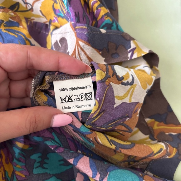 Talking French 100% Silk Multicolor Floral A-Line Midi Skirt Size 38 (28 waist) - Picture 6 of 6